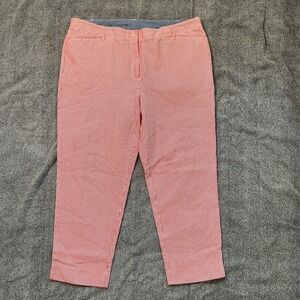 Talbots Perfect Crop Pants 14 Red White Seersucker Striped Cotton Trousers